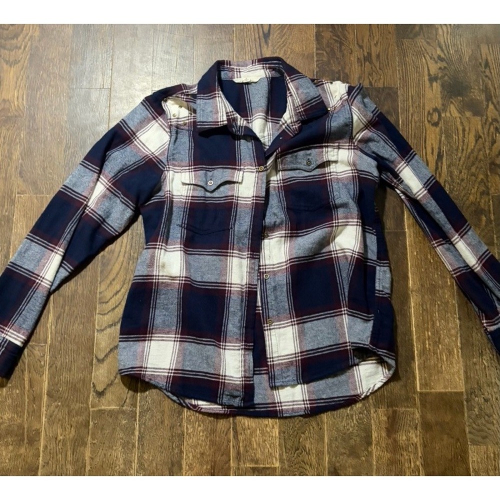 Lucky Brand Women's Plaid Flannel Cotton Button-Up Long Sleeve Point Collar M